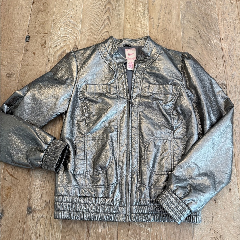 Candies Silver Retro Faux Leather Jacket M